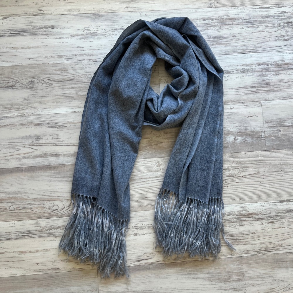 Ottotredici 100% Cashmere Scarf Gray Fringe Trim Solid Wrap‎ Shawl Made in Italy